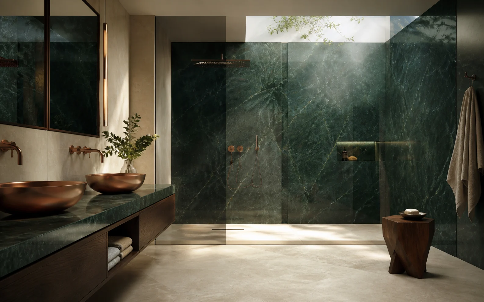 حمام مدرن با سطح سبز شاخص